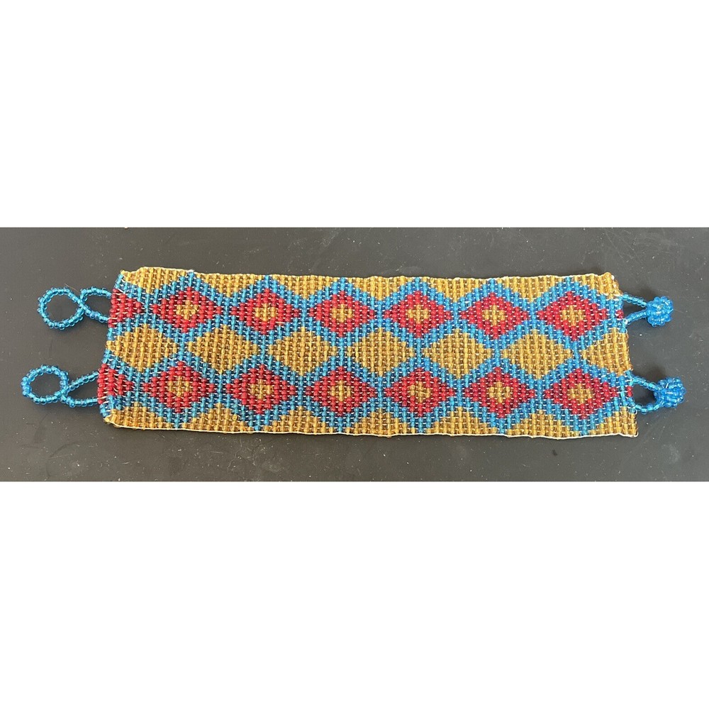 Bracelet Loom Beaded Tribal Design Very Wide w/Double Button Clasp Gorgeous